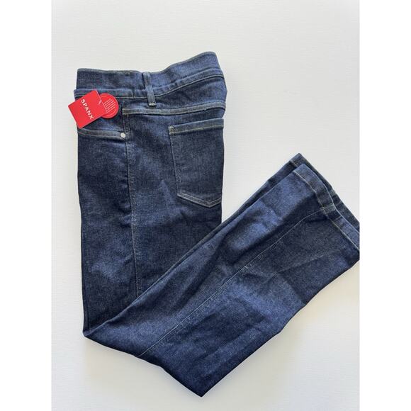 SPANX Cropped Kick Flare Raw Indigo Jeans Women's Size Medium NWT